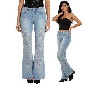 SWEET NOVEMBER Vintage Boho Y2K Embroidered Studded low rise jeans pants small
